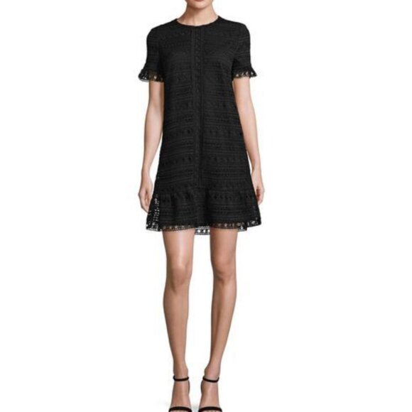 Kate Spade Black Lace Short Sleeve Shift Dress w/ Flounce Hem – Size 2 - Picture 1 of 8